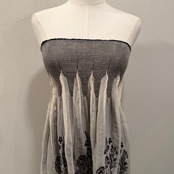 Fairy Baby Doll Smocked Halter Brown Midi Dress Medium Y2K Flowy Boho Festival - Picture 3 of 9